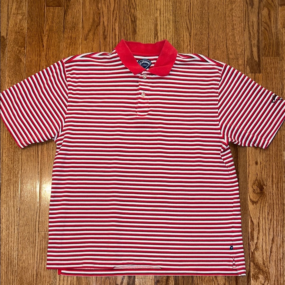 Callaway Red & White Striped Golf Sport Polo Collared Shirt Men’s Size Large